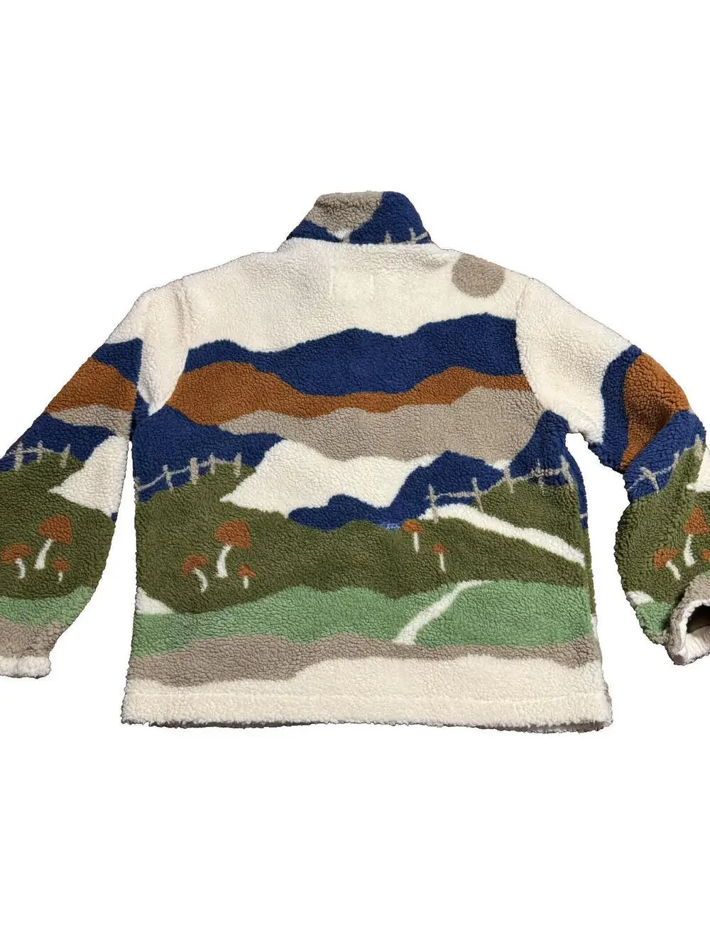 Urban Outfitters Mens Sherpa Jacket XL Multicolor Landscape Sweater Gorpcore Y2K